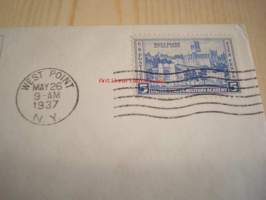 U.S. Military Academy, West Point, New York 1937 USA ensipäiväkuori FDC harvinaisempi versio