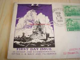 Navy Heroes Jones Ja Barry 1936 USA ensipäiväkuori FDC neljällä postimerkillä