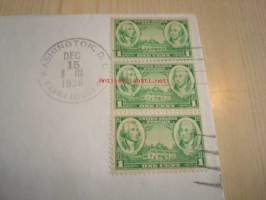 Army Heroes, Washington &amp; Greene 1937 USA ensipäiväkuori FDC kolmella postimerkillä