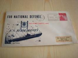 For National Defence U.S. Submarines 1943 USA ensipäiväkuori FDC sukellusvene, 2. maailmansota, WWII, kuva on kohokuvio