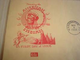 American Indian intiaanipäällikkö Joseph 1968 USA ensipäiväkuori FDC harvinaisempi värillinen kuori