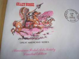 American Indian intiaanipäällikkö Gracy Horse 1982 USA ensipäiväkuori FDC American Postal Arts Society Limited Edition, kahdella postimerkillä