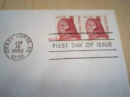 American Indian intiaanipäällikkö Gracy Horse 1982 USA ensipäiväkuori FDC American Postal Arts Society Limited Edition, kahdella postimerkillä