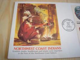 Northwest Coast Indians 1980 USA ensipäiväkuori FDC neljällä erilaisella postimerkillä