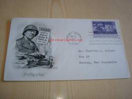 Kenraali George Patton 1953 USA ensipäiväkuori FDC WWII, 2. maailmansota