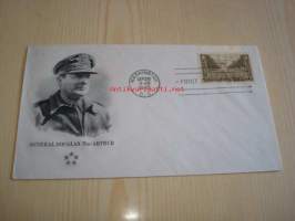 Kenraali Douglas MacArthur 1945 USA ensipäiväkuori FDC WWII, 2. maailmansota, harvinaisempi versio