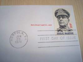 Kenraali Douglas MacArthur 1971 USA ensipäiväkuori FDC WWII, 2. maailmansota, harvinaisempi versio