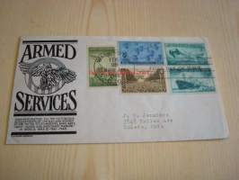 Armed Services 1946 USA ensipäiväkuori FDC, WWII, 2. maailmansota, viidelllä erilaisella postimerkillä