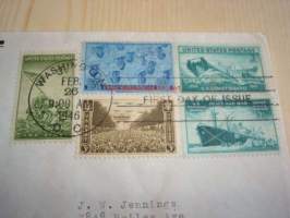 Armed Services 1946 USA ensipäiväkuori FDC, WWII, 2. maailmansota, viidelllä erilaisella postimerkillä