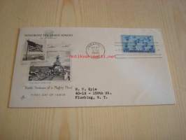 Honoring the Armed Services: U.S. Navy 1945 USA ensipäiväkuori FDC, WWII, 2. maailmansota