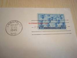 Honoring the Armed Services: U.S. Navy 1945 USA ensipäiväkuori FDC, WWII, 2. maailmansota