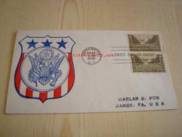 Honoring the Armed Services: U.S. Army 1945 USA ensipäiväkuori FDC, WWII, 2. maailmansota, kahdella postimerkillä