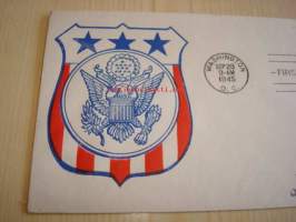 Honoring the Armed Services: U.S. Army 1945 USA ensipäiväkuori FDC, WWII, 2. maailmansota, kahdella postimerkillä