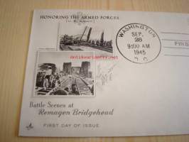 Honoring the Armed Services: U.S. Army 1945 USA ensipäiväkuori FDC, WWII, 2. maailmansota, kahdella postimerkillä
