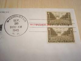 Honoring the Armed Services: U.S. Army 1945 USA ensipäiväkuori FDC, WWII, 2. maailmansota, kahdella postimerkillä