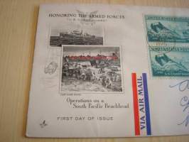 Honoring the Armed Services: U.S. Coast Guard 1945 USA ensipäiväkuori FDC, WWII, 2. maailmansota, neljällä postimerkillä