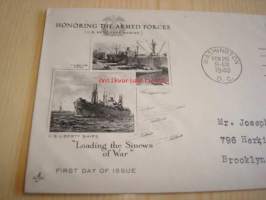 Honoring the Armed Services: Merchant Marine 1946 USA ensipäiväkuori FDC, WWII, 2. maailmansota