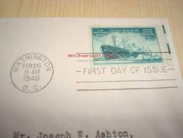 Honoring the Armed Services: Merchant Marine 1946 USA ensipäiväkuori FDC, WWII, 2. maailmansota