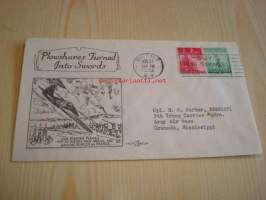 Plowshares Turned into Swords 1943 USA ensipäiväkuori FDC, WWII, 2. maailmansota, kahdella erilaisella postimerkillä