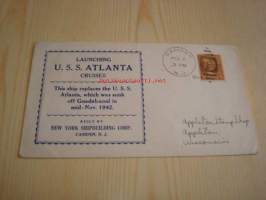 Cruiser U.S.S. Atlanta Launching 1944 USA ensipäiväkuori FDC, WWII, 2. maailmansota