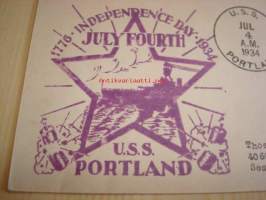 USA itsenäisyyspäivä Independence Day 1934 USA ensipäiväkuori FDC U.S.S. Portland