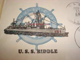 U.S.S. Biddle 1936 USA ensipäiväkuori FDC, kuudella postimerkillä