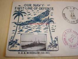 U.S.S. Bordelon 1953 USA ensipäiväkuori FDC