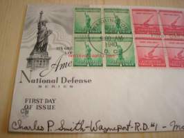 National Defence, 1940 USA ensipäiväkuori, WWII, 2. maailmansota, kahdellatoista postimerkillä