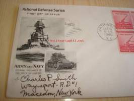 National Defence, Army and Navy, 1940 USA ensipäiväkuori, WWII, 2. maailmansota, kuudella postimerkillä