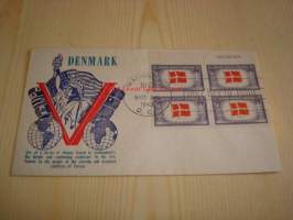 2. maailmansodan miehitetyt valtiot: Tanska, 1943 USA ensipäiväkuori, WWII, Overrun Country, neljällä postimerkillä