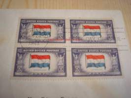 2. maailmansodan miehitetyt valtiot: Alankomaat, Hollanti, 1943 USA ensipäiväkuori, WWII, Overrun Country, neljällä postimerkillä
