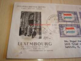 2. maailmansodan miehitetyt valtiot: Luxemburg, 1943 USA ensipäiväkuori, WWII, Overrun Country, neljällä postimerkillä