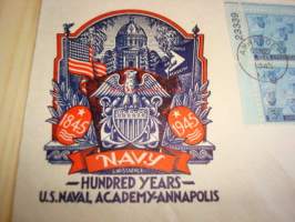 2. maailmansota, U.S. Navy, Naval Academy Annapolis, 1945 USA ensipäiväkuori, WWII, neljällä postimerkillä