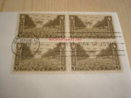 U.S. Army, 2. maailmansota, 1945, USA ensipäiväkuori, WWII, neljällä postimerkillä. Tätä kuorta on tehty vain tämä yksi ja ainoa kappale, elikkä ei toista