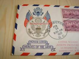 Honor Cover, Heroes of the American Army, Sherman &amp; Grant &amp; Sheridan, sisällisota, 1937, USA ensipäiväkuori, neljällä postimerkillä
