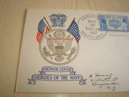 Honor Cover, Heroes of the American Navy, Naval Academy, Annapolis, 1937, USA ensipäiväkuori.