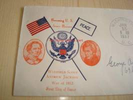 Honoring U.S. Army Heroes, Scott &amp; Jackson, War of 1812, 1937, USA ensipäiväkuori, harvinaisempi versio.