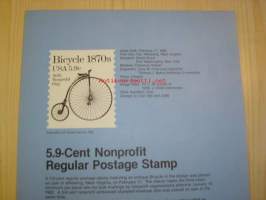 Bicycle isopyöräinen polkupyörä Souvenir Page, neljällä postimerkillä ja ensipäiväleimalla, 1982, USA.