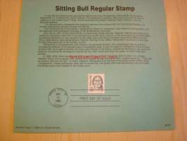 Sitting Bull, Istuva Härkä, Souvenir Page, postimerkillä ja ensipäiväleimalla, 1989, USA.