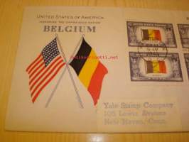 2. maailmansodan miehitetyt valtiot: Belgia, 1943 USA ensipäiväkuori, WWII, Overrun Country, neljällä postimerkillä