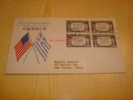 2. maailmansodan miehitetyt valtiot: Kreikka, 1943 USA ensipäiväkuori, WWII, Overrun Country, neljällä postimerkillä