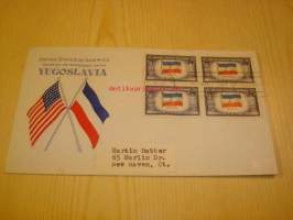 2. maailmansodan miehitetyt valtiot: Jugoslavia, 1943 USA ensipäiväkuori, WWII, Overrun Country, neljällä postimerkillä