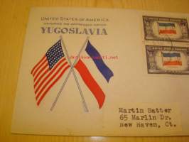 2. maailmansodan miehitetyt valtiot: Jugoslavia, 1943 USA ensipäiväkuori, WWII, Overrun Country, neljällä postimerkillä