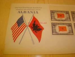 2. maailmansodan miehitetyt valtiot: Albania, 1943 USA ensipäiväkuori, WWII, Overrun Country, neljällä postimerkillä