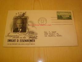 Presidentti Eisenhower Inauguration, 1953 USA ensipäiväkuori ja alkuperäinen kortti.