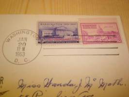 Presidentti Eisenhower Inauguration, 1953 USA ensipäiväkuori, kahdella erilaisella postimerkillä