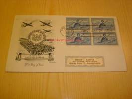 National Guards 1953 USA ensipäiväkuori FDC, neljällä postimerkillä
