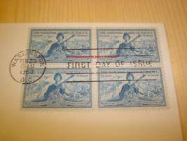 National Guards 1953 USA ensipäiväkuori FDC, neljällä postimerkillä