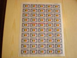 2. maailmansota, miehitetyt valtiot: Belgia, täysi 50 postimerkin arkki vuodelta 1943, USA, WWII, Overrun Country.