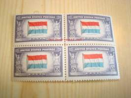 2. maailmansota, miehitetyt valtiot: Luxemburg, neljä leikkaamatonta ja käyttämätöntä postimerkkiä, vuodelta 1943, USA, WWII, Overrun Country.